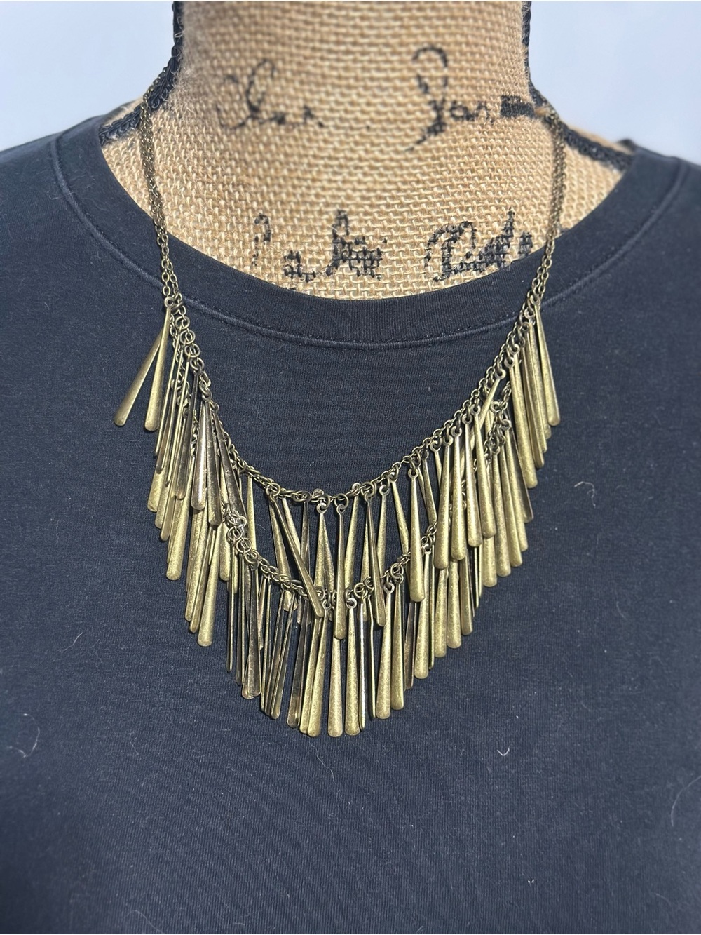 Antique Brass Fringe Statement Necklace - Women Jewelry